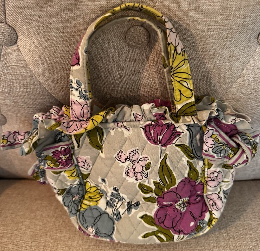 Retired Vera Bradley Tote Bag Floral Watercolor Purple Gray Quilted Purse